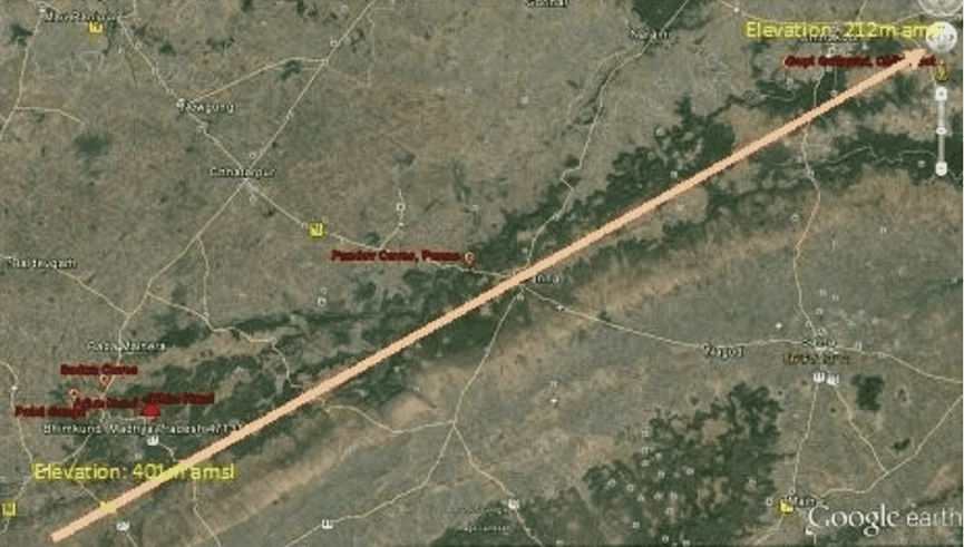 Major cavities marked over Google image