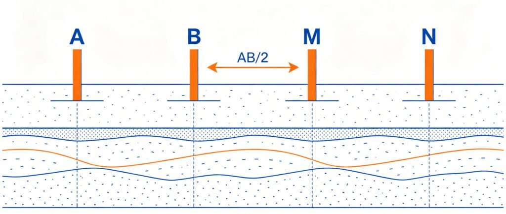 Comparison diagram showing VES single point 1D sounding versus ERT multi-electrode 2D tomography for subsurface resistivity mapping