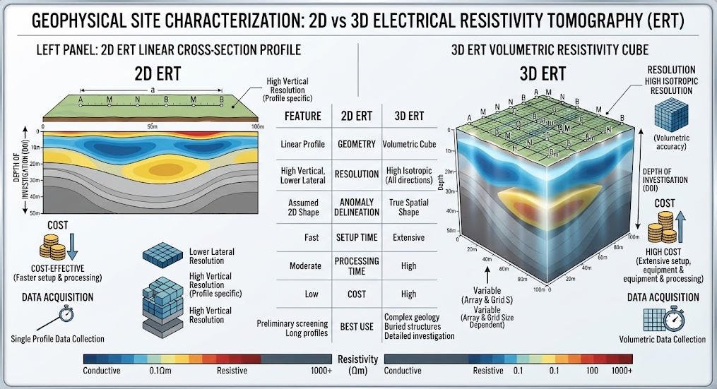2D vs 3D ERT comparison infographic resolution cost deployment
