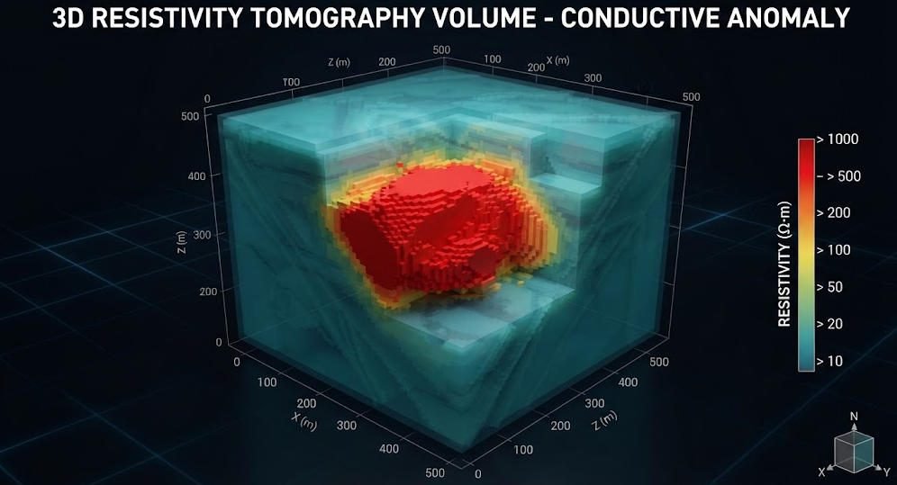 3D resistivity volume cube from high density resistivity imaging survey