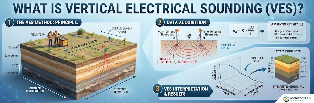 Schlumberger electrode array diagram for vertical electrical sounding showing current and potential electrode spacing