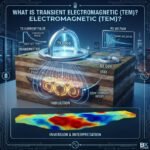 Drone-based Electromagnetic (EM) survey method illustration showing rapid aerial subsurface conductivity mapping.