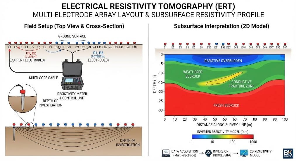 ERT multi-electrode array configuration for resistivity survey