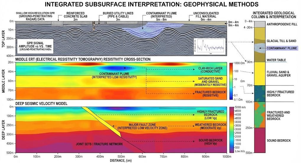 ERT GPR seismic multi-method data fusion subsurface imaging