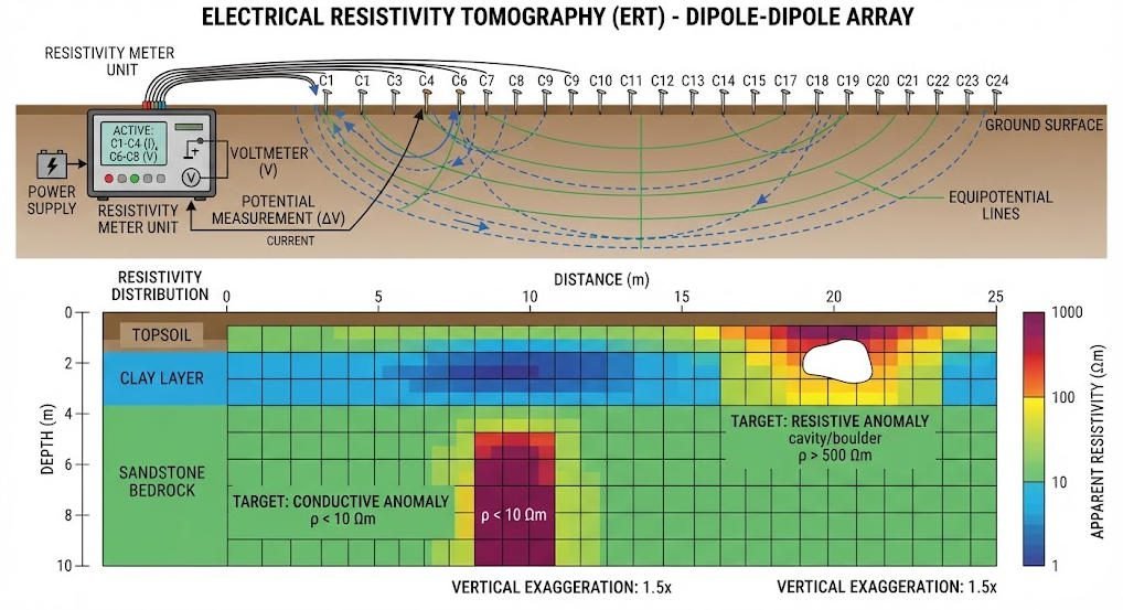 ERT resistivity survey electrode array diagram