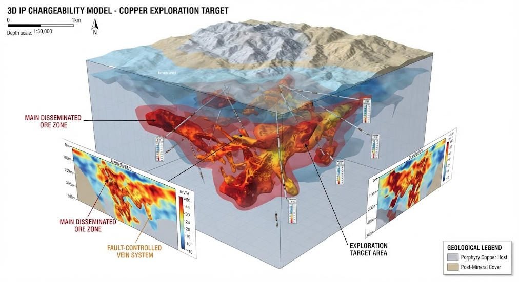3D IP chargeability model of copper ore body