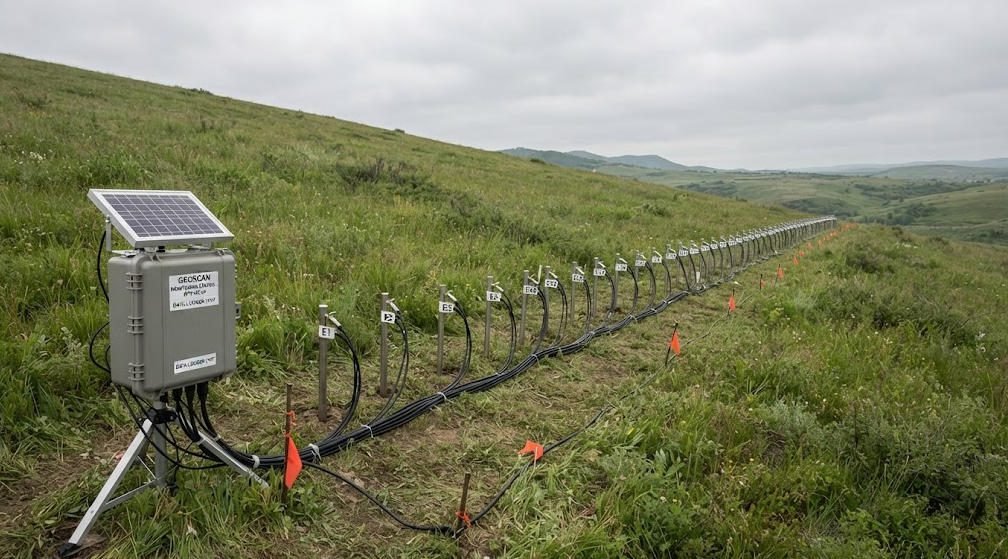 setup.jpg Permanent stainless steel electrode array installed on a vegetated slope for continuous 4D ERT monitoring of groundwater and landslide conditions