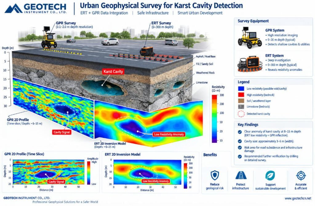 Urban karst cavity detection geophysical survey