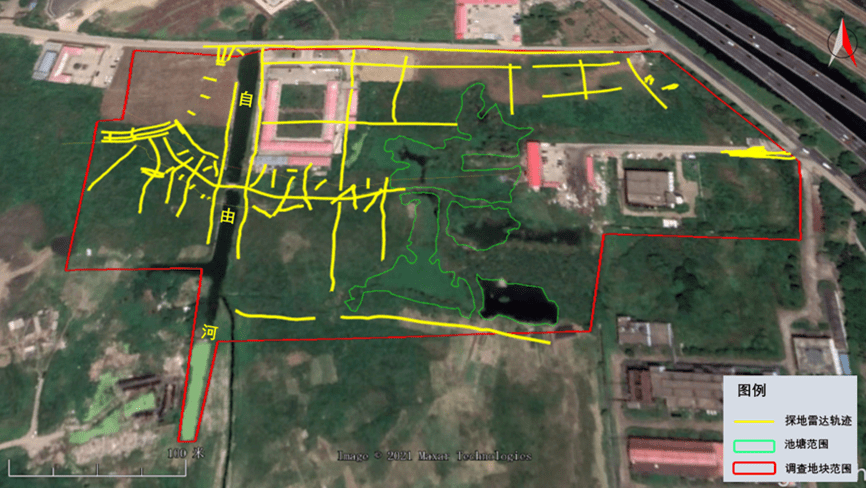 Schematic diagram of ground penetrating radar survey line trajectory