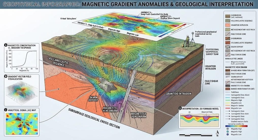 Magnetic gradient measurement with proton magnetometer