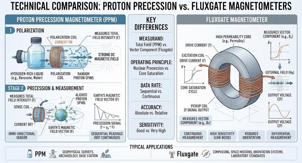 Proton magnetometer and fluxgate magnetometer comparison
