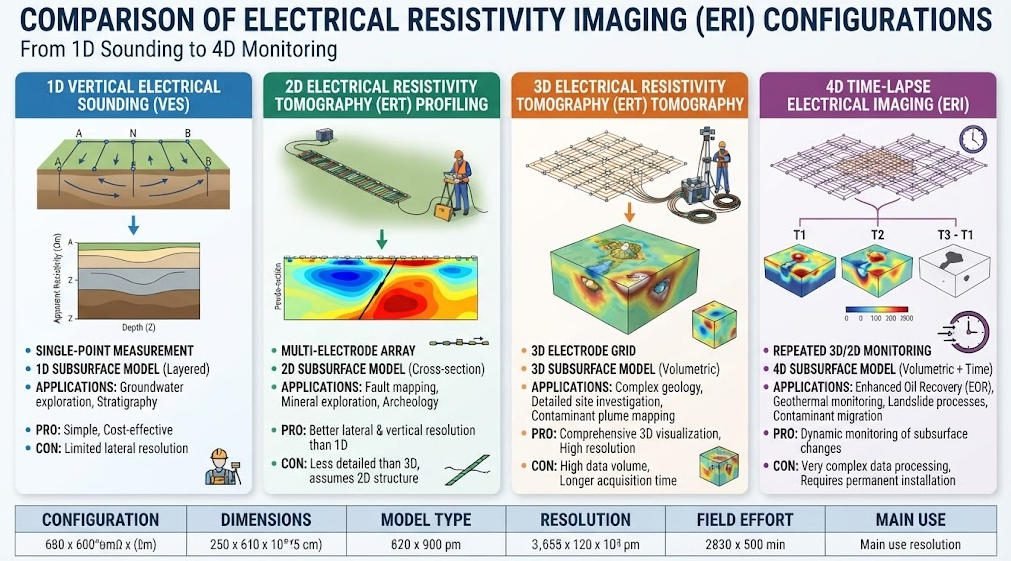 Electrical imaging dimensional configurations comparison