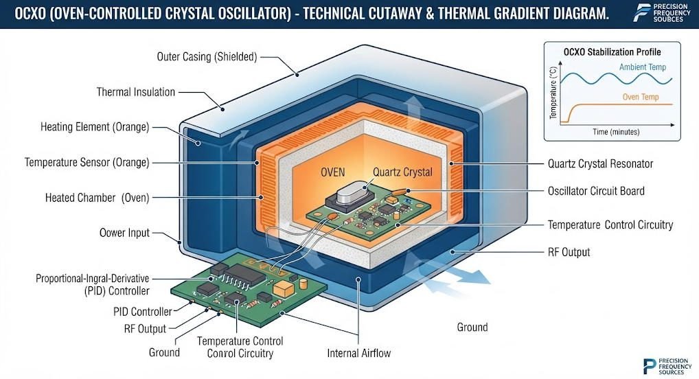 OCXO oven-controlled crystal oscillator internal structure for proton magnetometer