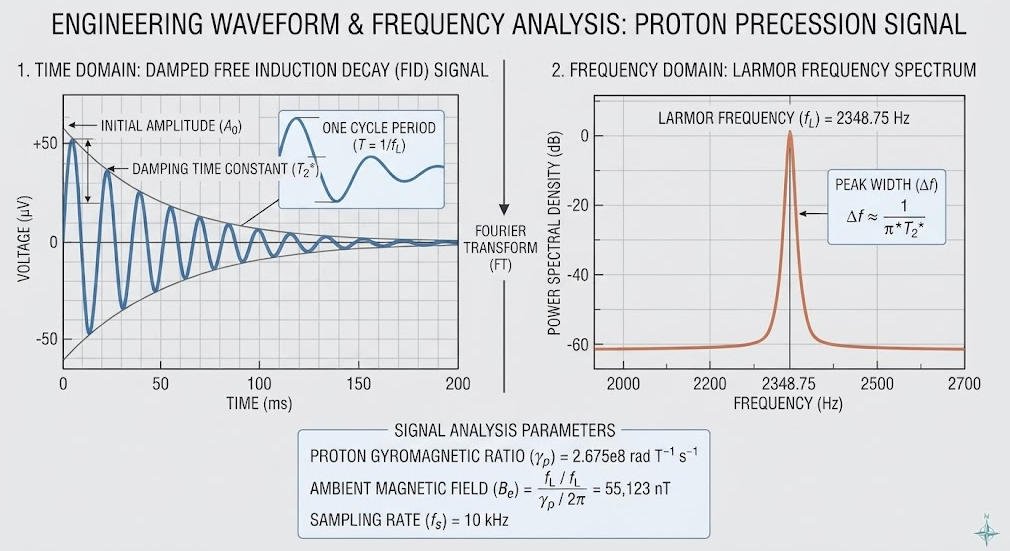Damped proton precession signal and frequency estimation