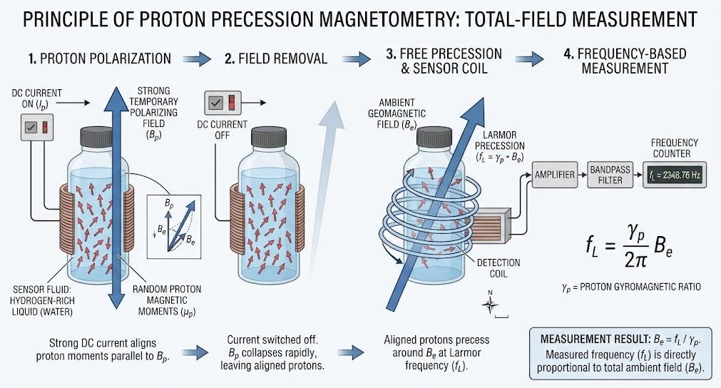Proton precession magnetometer working principle and signal detection