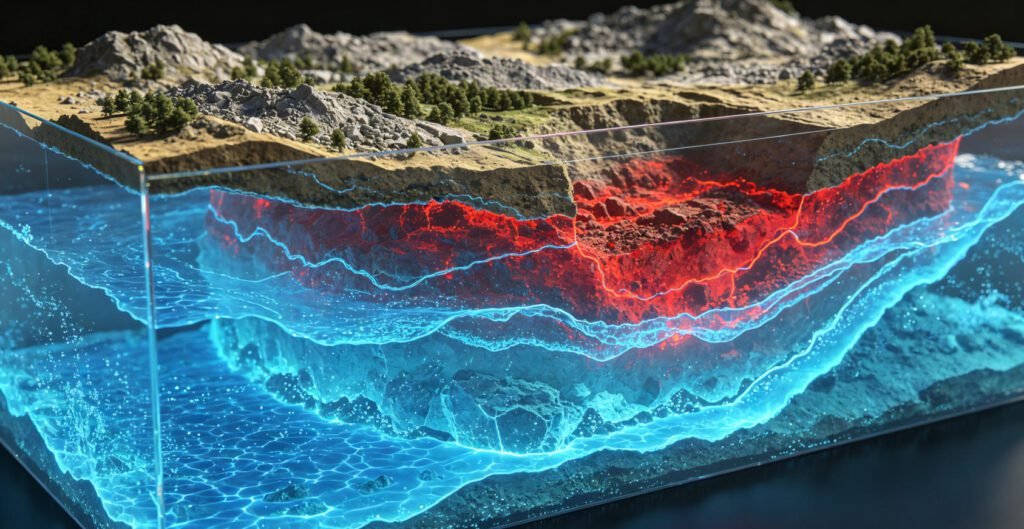Electrical Resistivity Tomography imaging result showing groundwater aquifer and mineral exploration targets