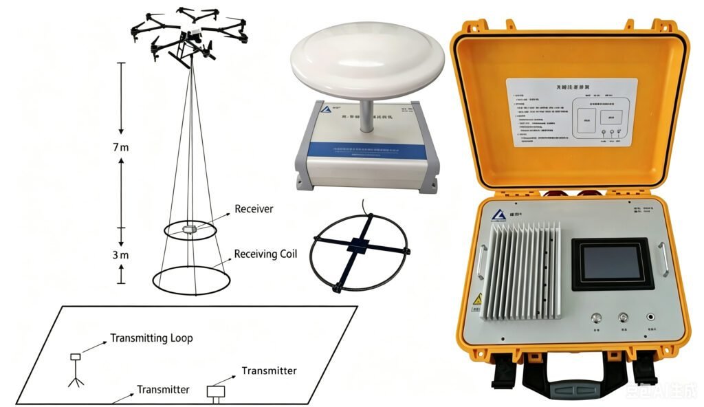Full setup structure schematic of UAV semi-airborne TEM geological exploration system