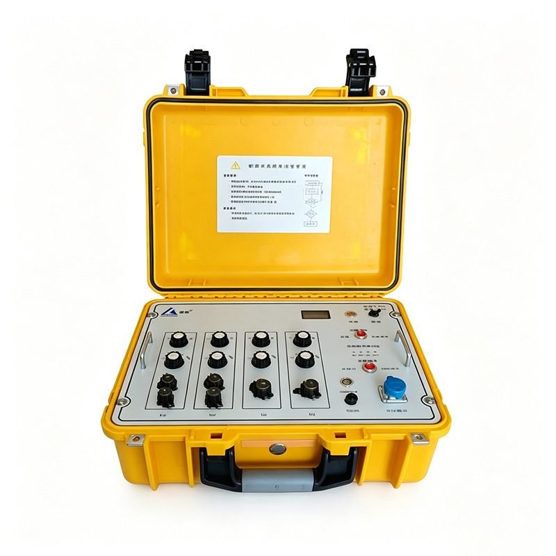 Portable MT magnetotelluric instrument in rugged yellow case, featuring control knobs, digital display, and connection ports for geophysical subsurface resistivity surveys.