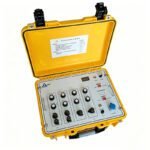 Portable MT magnetotelluric instrument in rugged yellow case, featuring control knobs, digital display, and connection ports for geophysical subsurface resistivity surveys.