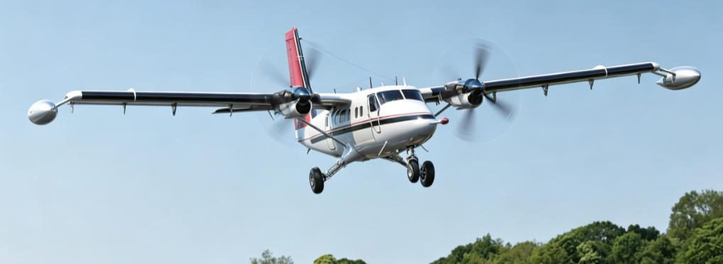 De Havilland Canada DHC-6 Twin Otter survey aircraft (marked 'SURVEY') taking off from rural runway, equipped with wingtip magnetometer pods for airborne geophysical exploration.