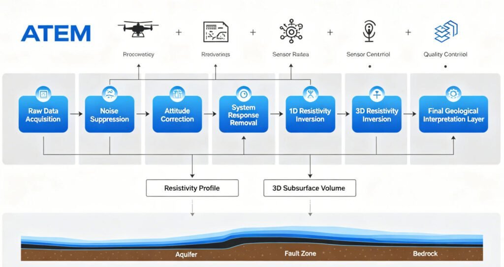 ATEM data processing and inversion imaging workflow from raw data to geological interpretation