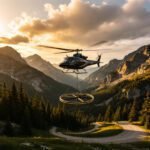 Helicopter TEM system conducting airborne electromagnetic survey in complex mountainous terrain