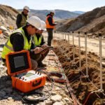 Field crew deploying electrical resistivity tomography (ERT) electrodes for groundwater exploration survey