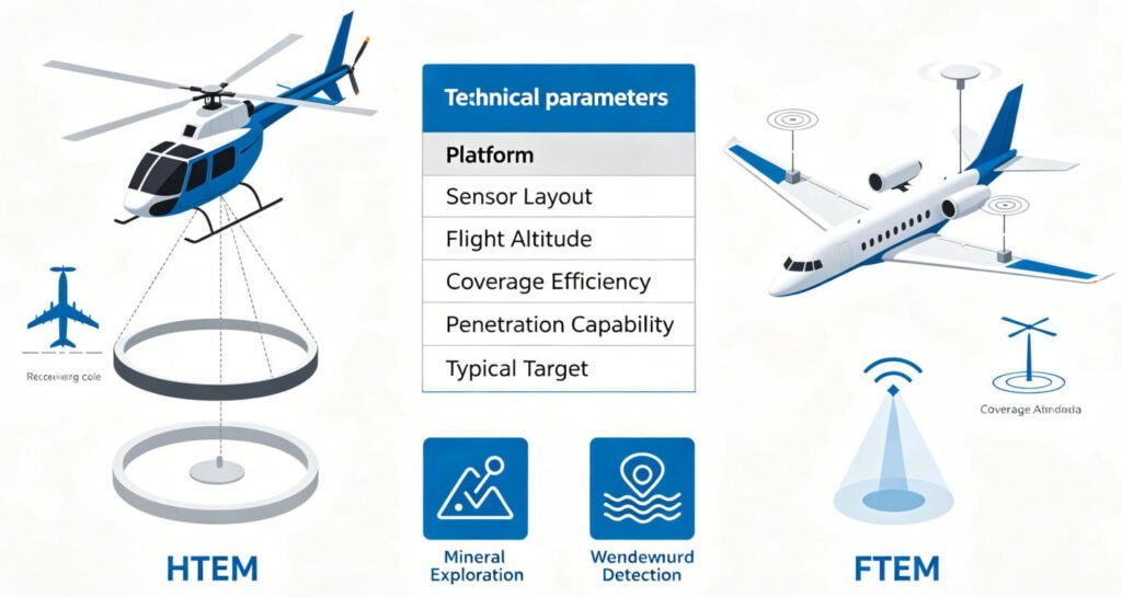 HTEM vs FTEM system comparison for airborne electromagnetic exploration platform selection