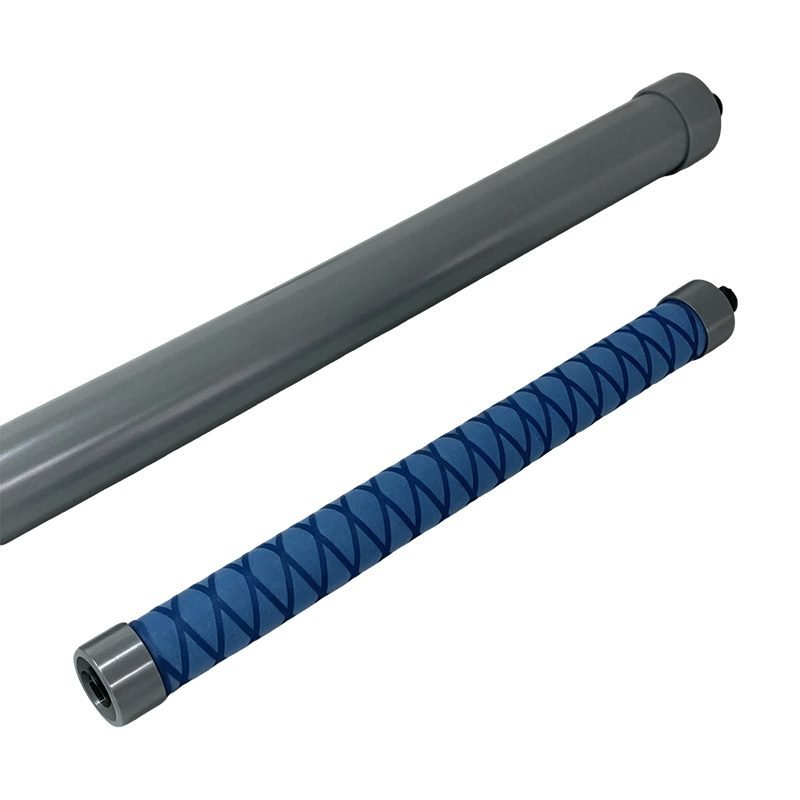 Blue textured fishing rod grip sleeve with anti-slip diamond pattern, designed for enhanced comfort and control during angling.