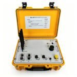Web-MT magnetotelluric instrument in a rugged yellow case, featuring four wireless antennas for remote data transmission, control knobs, and connection ports for geophysical resistivity surveys.