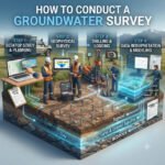 Illustrated technical workflow for professional hydrogeological surveys: integrating resistivity and seismic exploration, core sampling, and geophysical logging to ultimately generate 3D aquifer models and resource assessment reports.