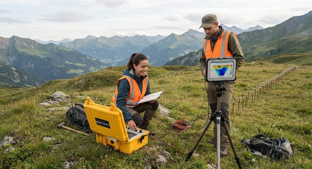 ERT geophysical instrument non-drilling groundwater detection mountain field survey Geotech