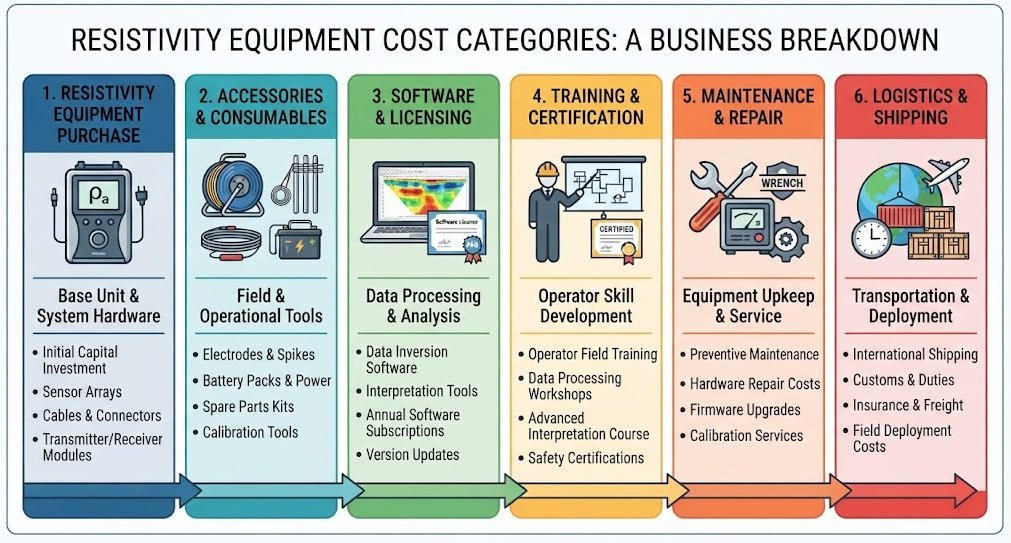 Total cost of ownership components for resistivity survey equipment